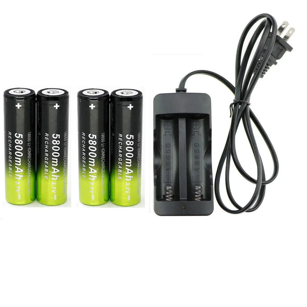 

GTF 4pcs 18650 Battery 5800mAh 3.7V Li-ion Rechargeable + EU Wired Charger