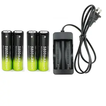 

New 18650 Battery 3.7V 5800mAh Rechargeable Li-ion Battery For Flashlight Torch LED Light with EU/US 18650 Wired Charger