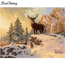 Realshining DIY, полный, Алмазный Вышивка, снег оленей, фото на заказ, Алмазный живопись, вышивка крестом, 3D, Алмазная мозаика, декор fs1211