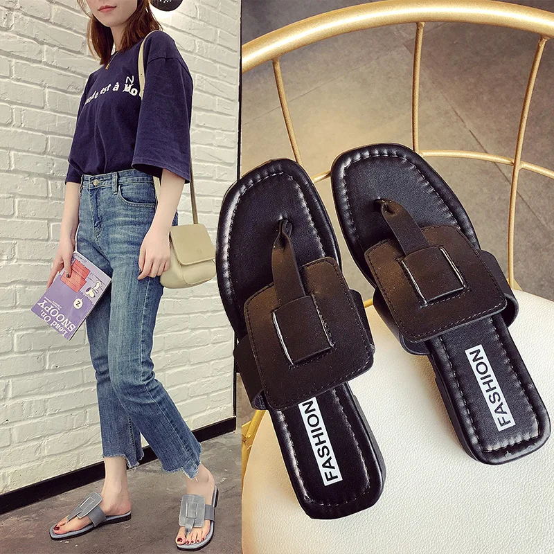 

2019 summer new net red insole slippers women wear fashion wild flat bottom flip-flops beach slippers tide