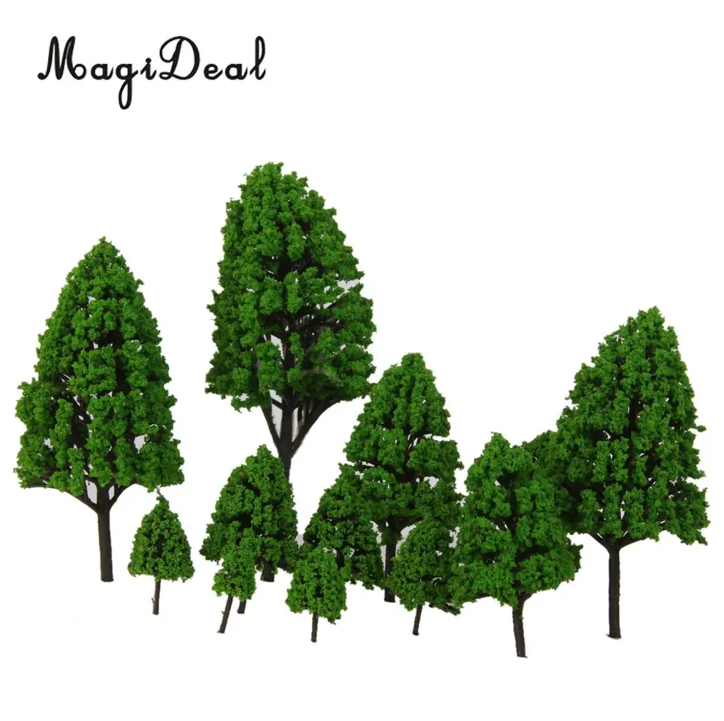 MagiDeal 12Pcs Poplar Plastic Trees Model Light Green Leaves Railroad Railway Scene Scenery Landscape for Park Street Layout