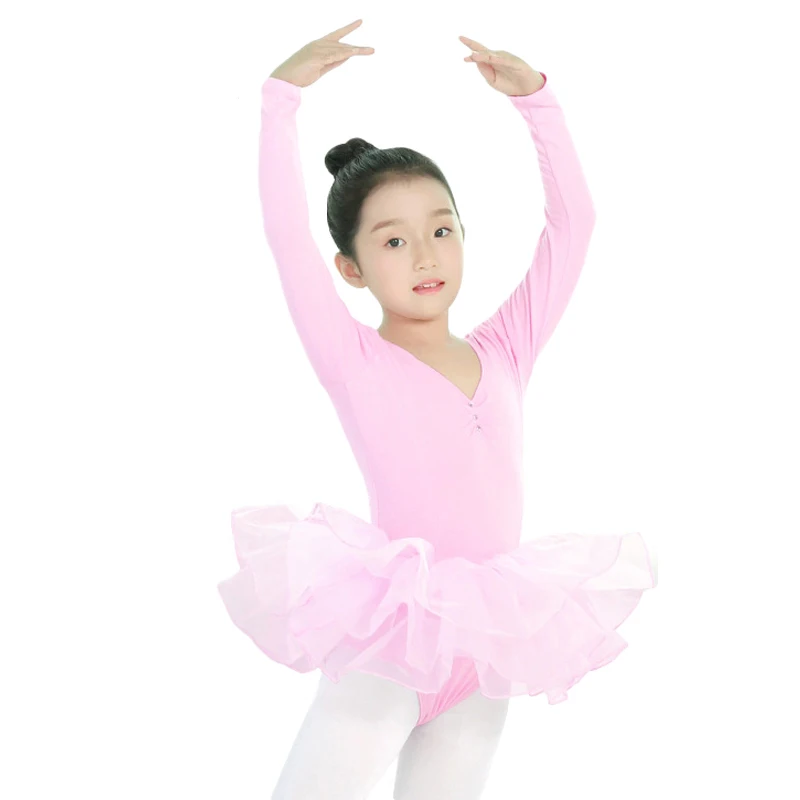 Children Ballet Long Sleeve Tutu Dress Girls Tutu Ballet Practice Dress Leotard Children Gymnastics Dance Costumes Pink Blue 1pc