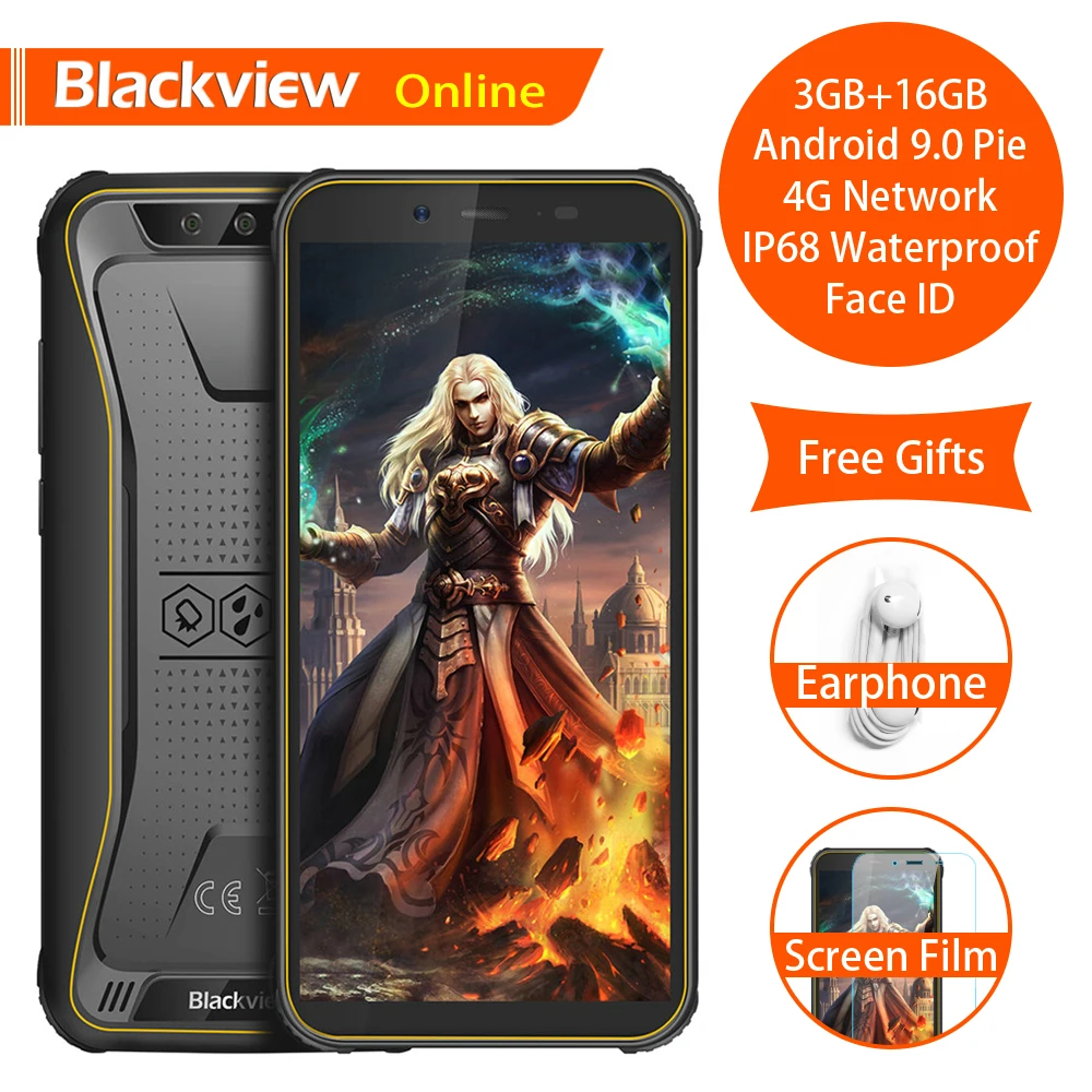 

Blackview Original BV5500 Pro 5.5" IP68 Waterproof Rugged Smartphone 3GB+16GB Android 9.0 Pie 4400mAh Outdoor 4G Mobile phone