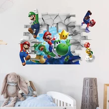 3D Super Mario Wall Stickers For Kids Room Self-Adhesive Wallpaper Classic Cartoon Game Room Home PVC Decor Boys Gift Wall Decal