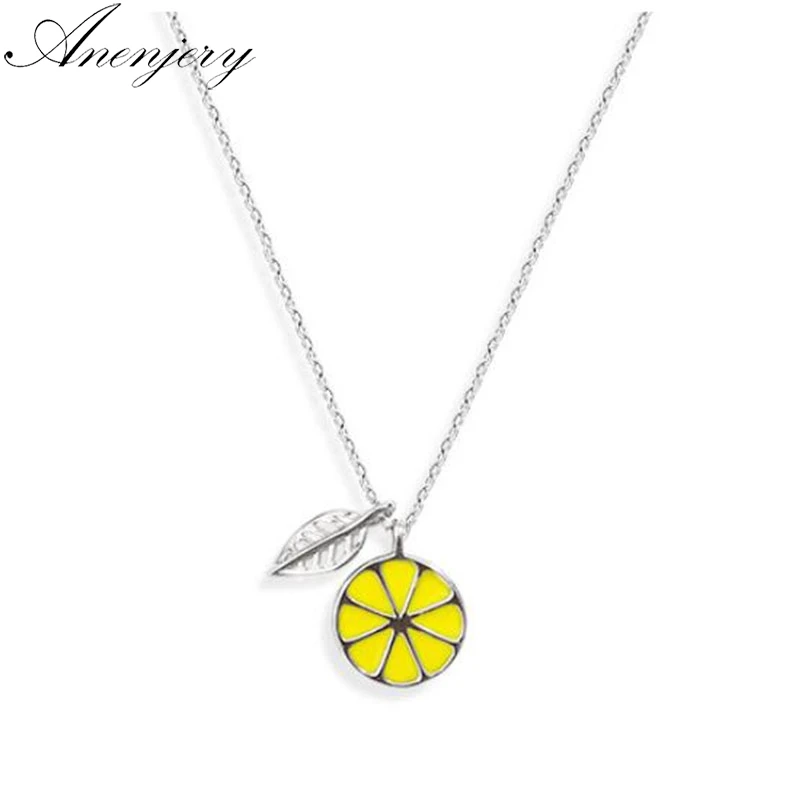 

Anenjery Hot Simple Fresh Chic Clavicle Chain Necklace 925 Sterling Silver Yellow Lemon Fruit Necklace For Women Gift S-N272