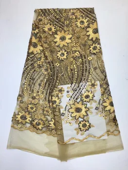 

Cheap yellow African lace for the 2018 embroidery of Nigerian lace high quality French tulle lace and sequined bridal gown ZYM01