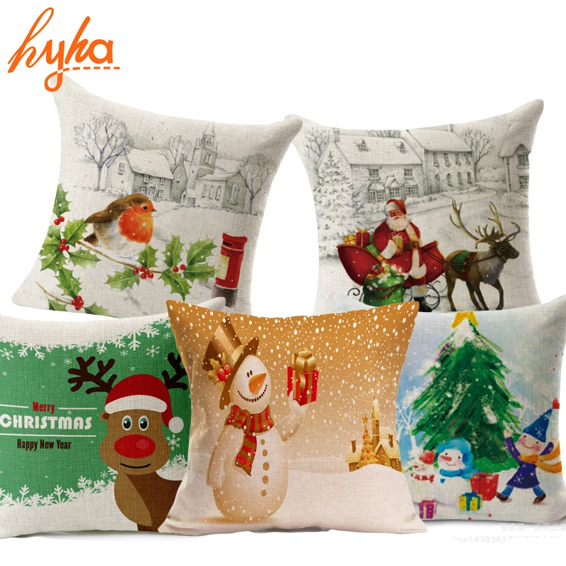 

Hyha Snowy Landscape Cushion Cover Xams Santa Claus Christmas Deer Knight Home Decorative Pillows Cover Nordic Brand Pillow