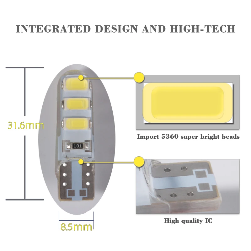 Gzkafolee 10 шт Габаритные огни t10 w5w led поворотов 12 V парковка Авто лампы тормоз с клиновым разжимом яркий белый Лицензия лампочки