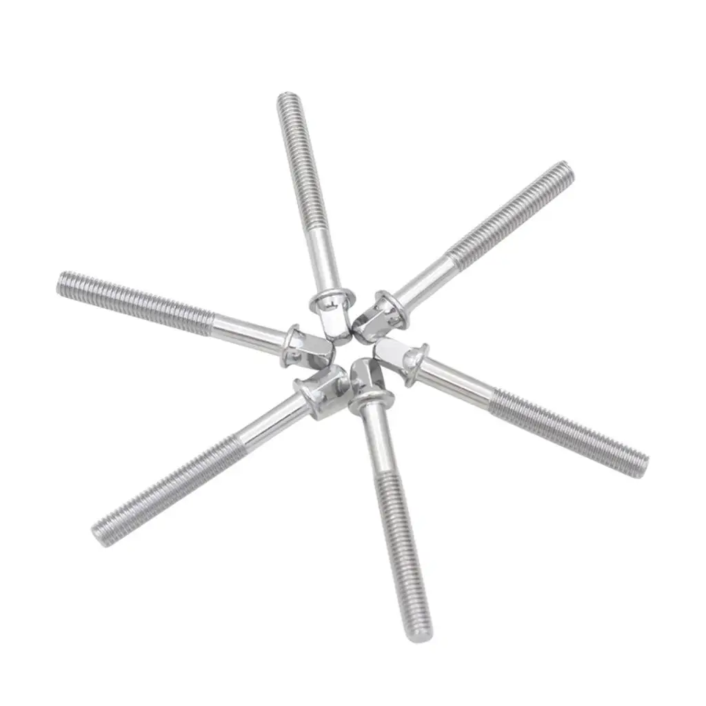6 Pcs Sliver Metal Drum Tension Rods Screws Drum Bolts Musical Percussion Replacement Instrument Parts for Drummer