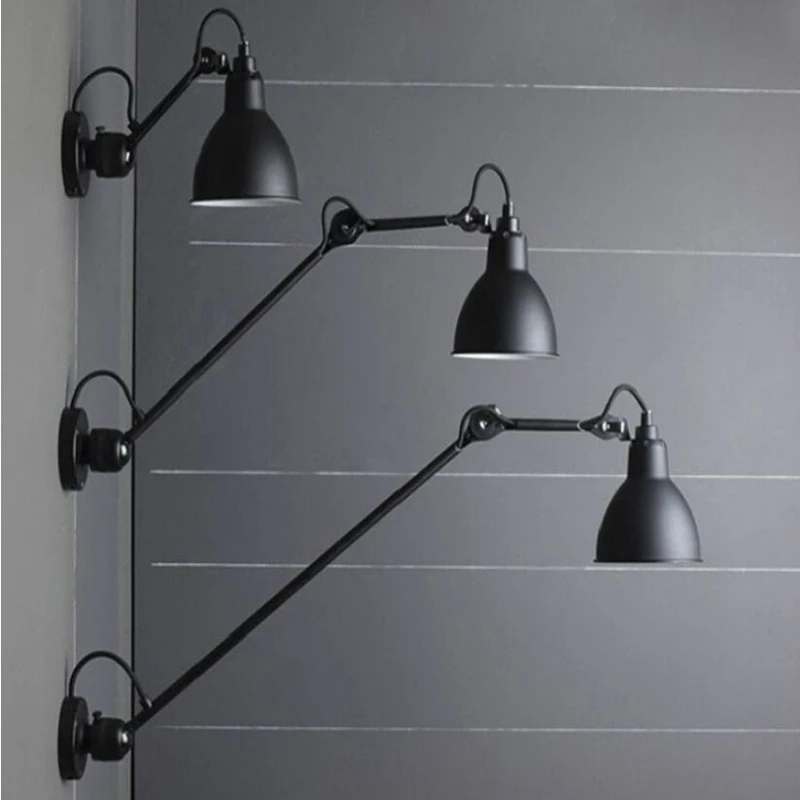 

Retro Industrial Style Adjustable Arm Iron Shade Bedside Wall Lamp Telescopic Creative Double Section Restaurant LED Wall Lamp