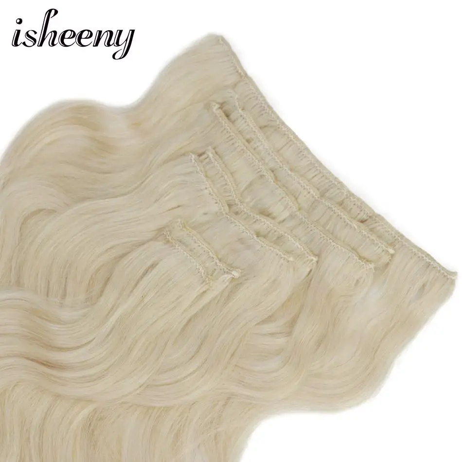 Isheeny 1"-18" волнистые клип в наращивание волос 7 шт./компл. Реми человеческие волосы на клипсах для наращивания волос