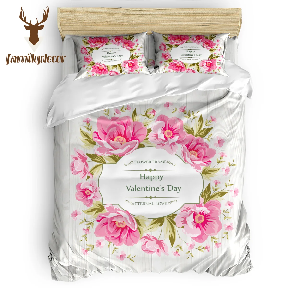 

FamilyDecor Vintage Style Petal Wooden Texture Happy Valentines Day Bedding Set Luxury Comforter Bedding Sets 3D King Size Red B
