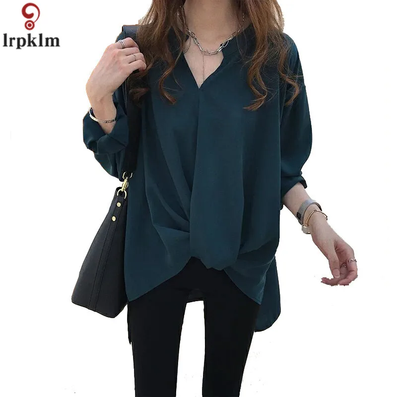 Women Chiffon Shirt Longsleeve V-Collar Blouse For Female Irregular Tails 2018 New Women Spring Clothing AS154 (6)