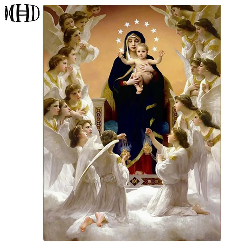 

MHD 5D DIY Diamond Painting Angel Portrait Full & Round Crystal Cross Stitch Handmade Home Decor Religious Sewing 3D Rhinestone