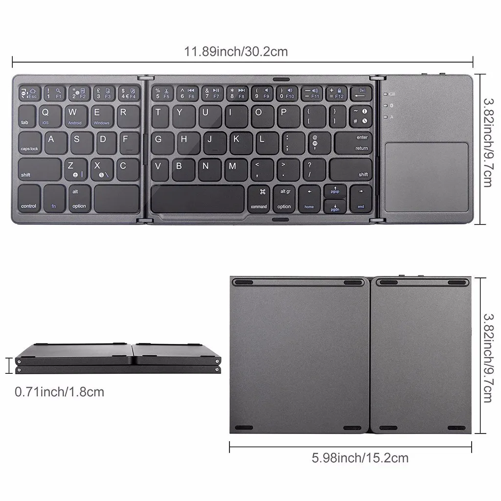 

VOBERRY Wireless Bluetooth Keyboard Folding three-segment Split Mini Keyboard And Touch Pad For Mobile Business Office