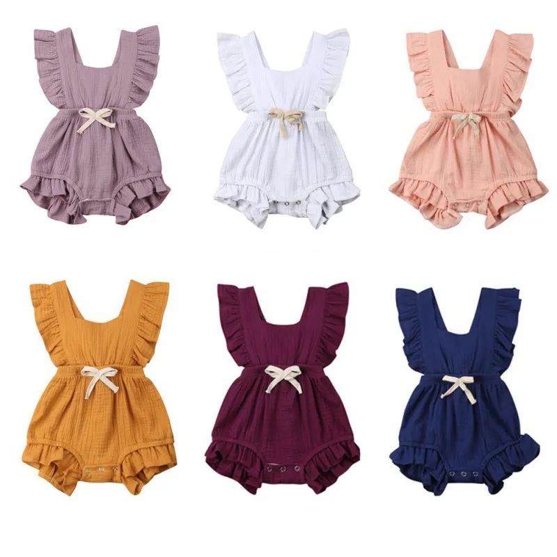 

Cute Baby Girl Ruffle Solid Cotton Romper Jumpsuit Outfits Sunsuit for Newborn Infant Children Clothes Kid Clothing