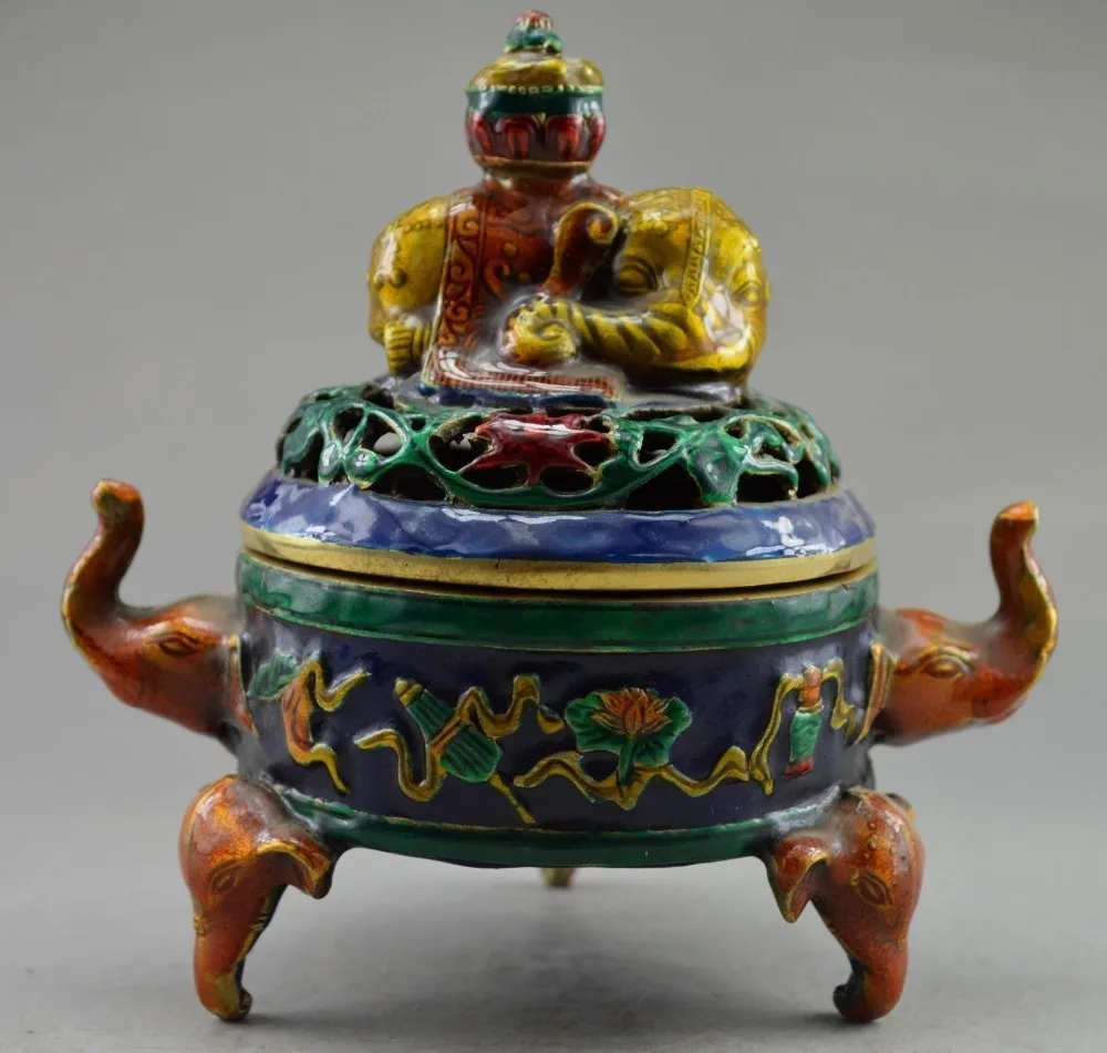 Pure Brass Antique Exquisite carvings cloisonne copper elephant statue incense burner home decoration Metal crafts | Дом и сад