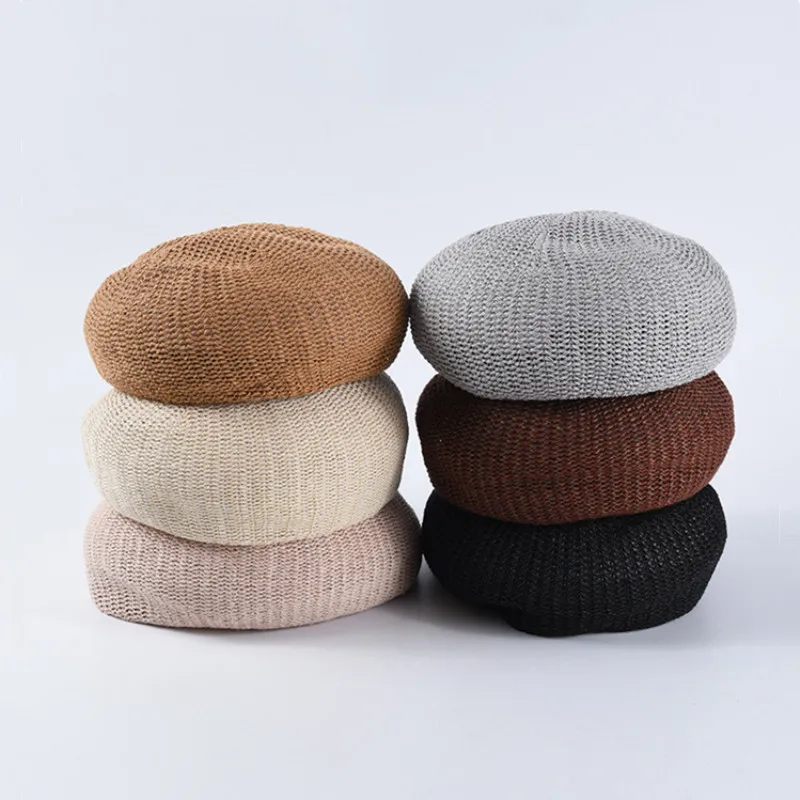 

spring summer women berets retro fashion girls baret Painter hats Hollow straw sun hat solid french artist caps Flat hats Bonnet