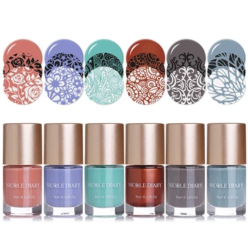 

NICOLE DIARY 6 Bottles Nail Art Stamping Polishes Set Stamp Plate Pattern Printing Polish Kit Nail Color Varnish