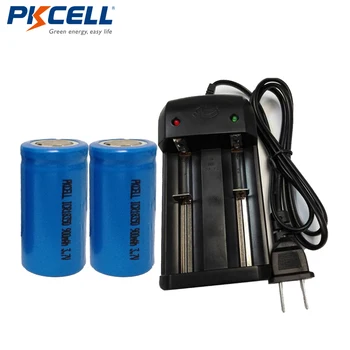 

2x PKCELL ICR18350 Lithium Battery 3.7V 900mAh Li-ion Rechargeable Batteries + Smart Battery Charger For ICR 18650 18350 14500