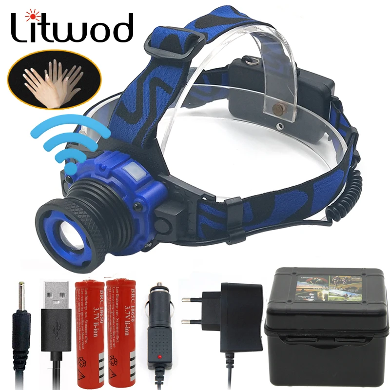 Litwod Z30 сенсорный перезаряжаемый светодиодный налобный фонарь Головной фонарик XP
