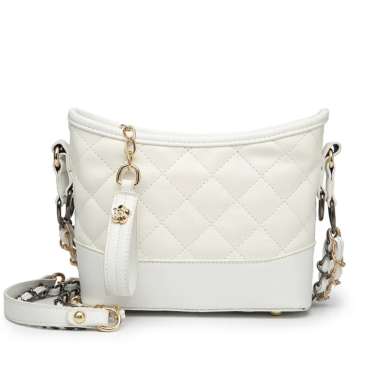 Со вставками из искусственной кожи Для женщин сумка плед Дамы Crossbody сумка цепи Мода эвакуатор плеча небольшие покупки Повседневная сумка на ремне - Цвет: Белый
