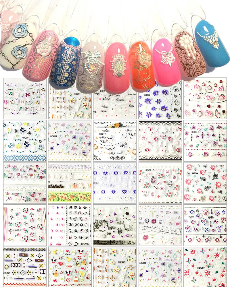3D 24pcs Nail Sticker Embedded Gem Decor Nails Sticker DIY Adhesive