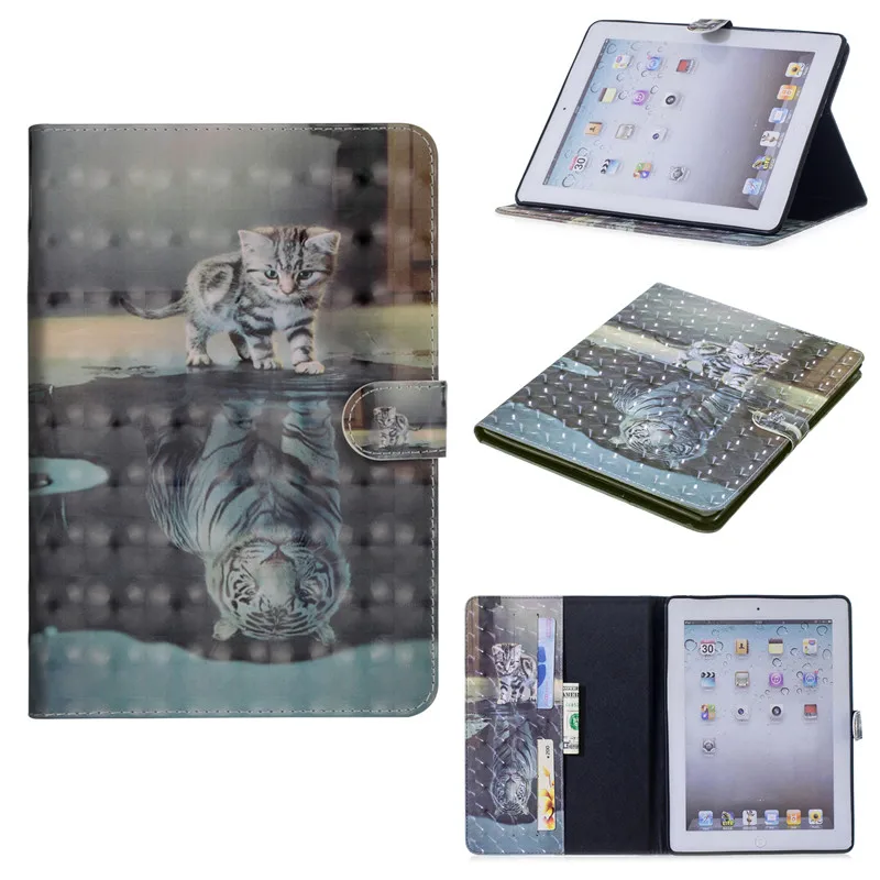 Case Cover for iPad 2 3 4 3D Cartoon PU Leather Magentic Smart Cover Soft TPU Back Protective Case for iPad 4 Tablet cover Funda