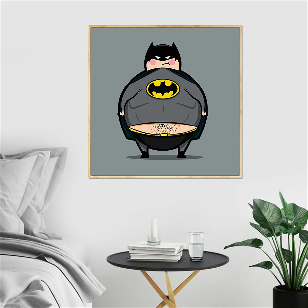 

Cartoon Superman Fat Batman Cute Superheros Nordic Style Kis Room Poster Marvel Wall Art Picture Bedroom Decoration Home Cuadros