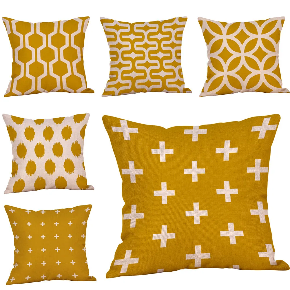 

ISHOWTIENDA 2018 Mustard Pillow Case Yellow Geometric Fall Autumn Cushion Cover Decorative 45*45cm