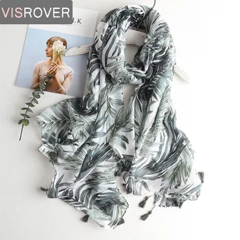 

VISROVER neck summer winter scarf silk scarves shawl long ladies scarves 2018 fashion tropical print with tassel beach cape