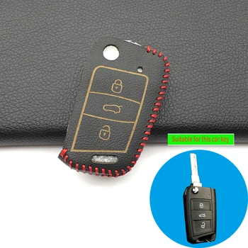 

For Golf 7 mk7 for Skoda Octavia A7 New Polo Praise Key Case Bag Key Cover Leather Key 3 Buttons Portect Case Car Accessories