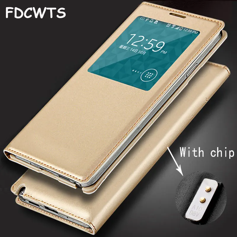

Flip Leather Smart View Phone Case For Samsung Galaxy Note 3 Note3 Not III SM N900 N9000 N9005 SM-N900 SM-N9005 Cover With Chip