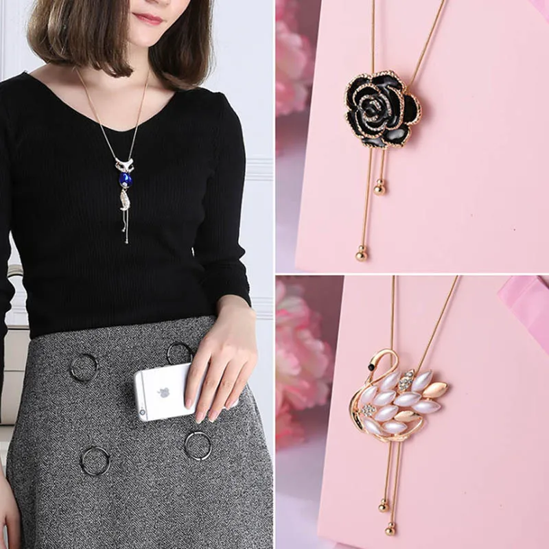 

Japan and South Korea jewelry long necklace crystal pendant small fox sweater dress accessories lanyards chain