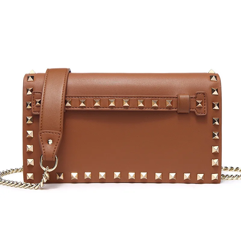 

Top Leather Upper Genuine Ins Handbag Trend Rivet Shoulder Casual Wild Leather Bag Fashion Trend Messenger Fashion Hand Designer