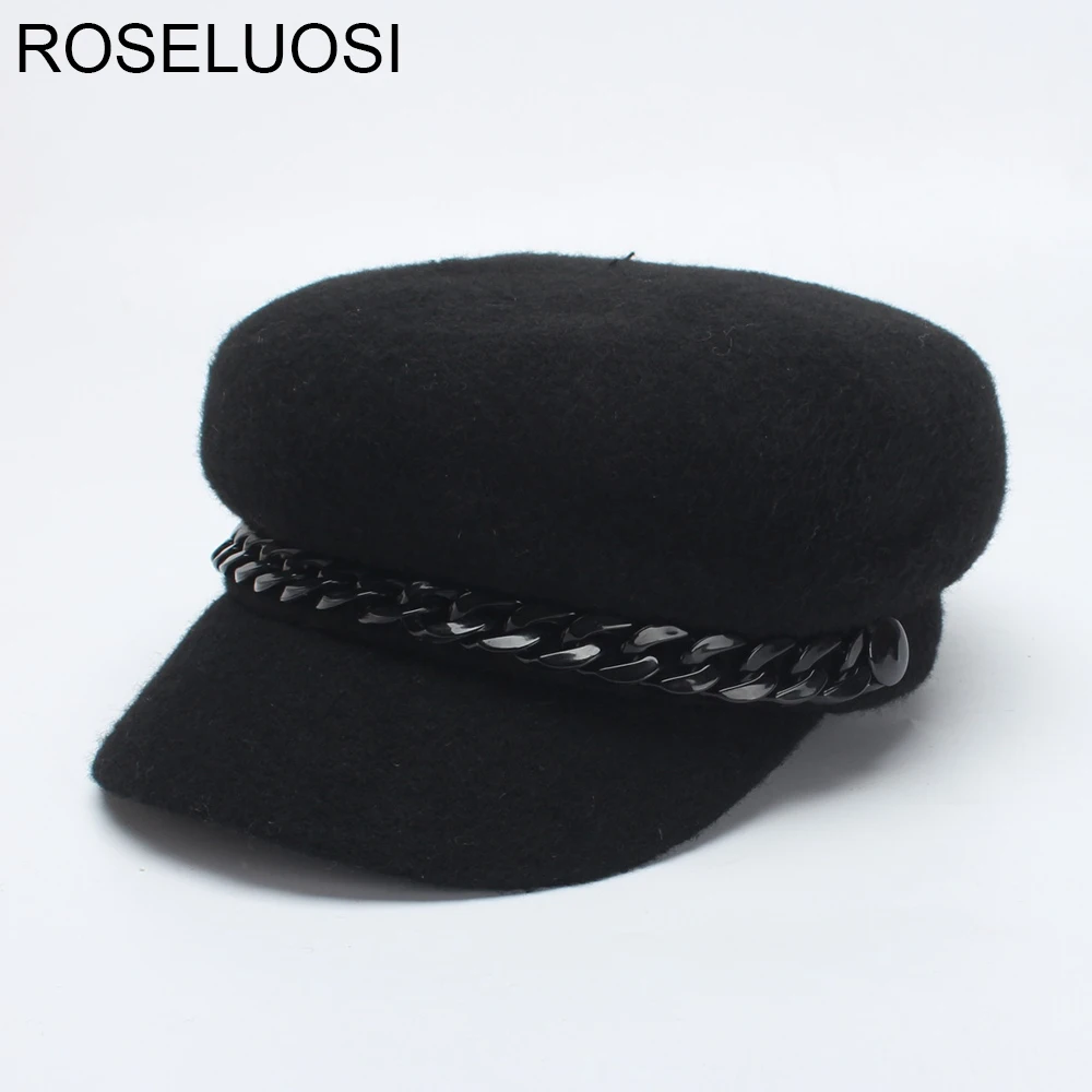 ROSELUOSI для женщин шерсть газетчик шапки модные черные однотонные цвет