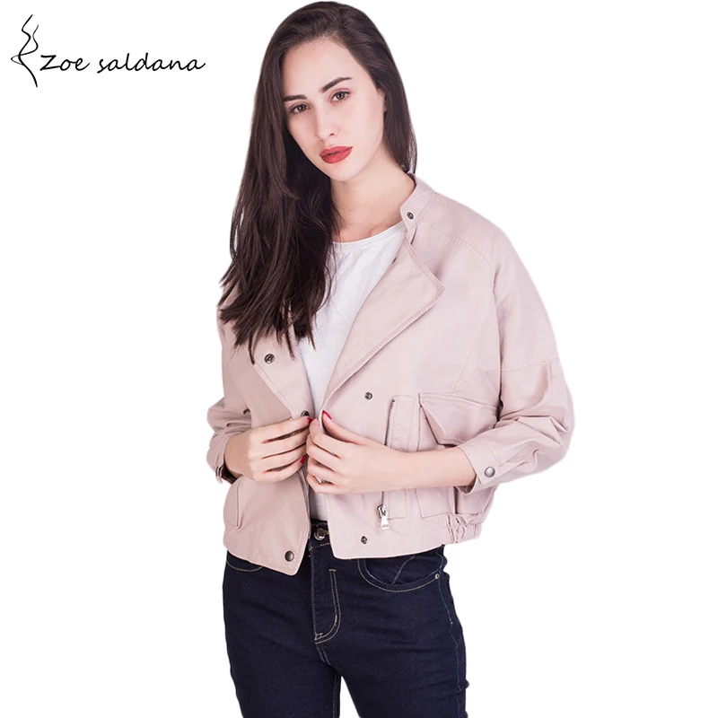 Zoe Saldana 2019 Autumn Winter Leather Jacket Women Short PU Coat Motorcycle Loose Jaqueta Couro | Женская одежда