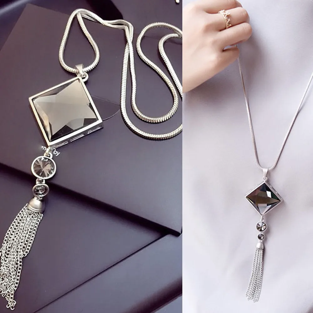 

Necklace Women Ladies Fashion Charm Crystal Pearls Pendant Necklace Luxury Long Necklace Sweater Chains M.19