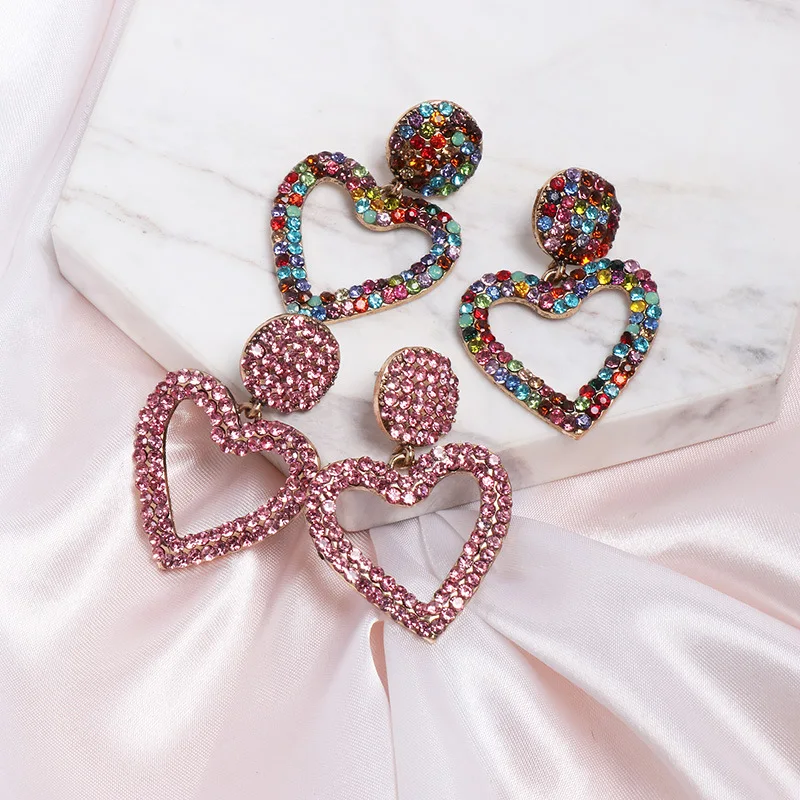 Висячие серьги в форме сердца для женщин, новые трендовые модные Кристальные Висячие серьги, ювелирные изделия для свадебной вечеринки