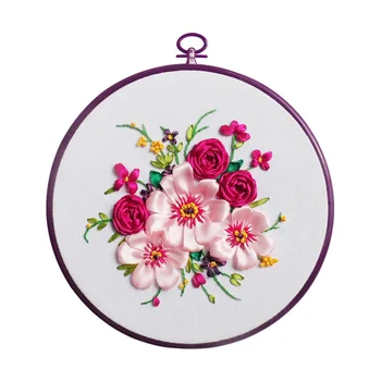 

Easy Ribbon Flower Embroidery With Hoop for Beginner Needlework Cross Stitch Kit Handmade Sewing Wall Art Painting Home Decor