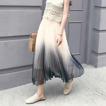 Милый с высокой талией постепенно меняющийся цвет длинная юбка Feminina плиссированная Faldas Mujer Moda модная женская юбка из сетчатой ткани