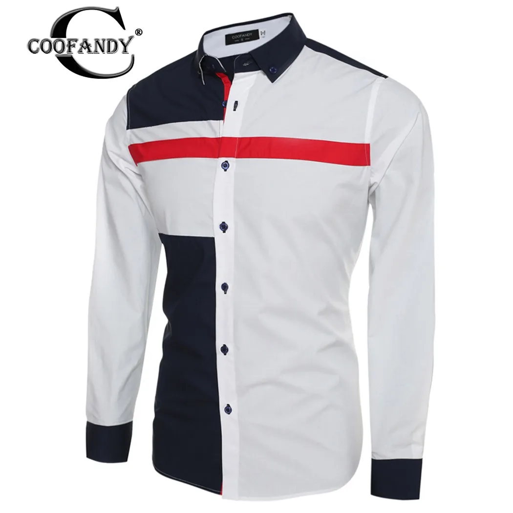 Coofandy 2017 Рубашки для мальчиков для Для мужчин с контрастным Цвет лоскутное Повседневное Кнопка Подпушка рубашки Новые поступления
