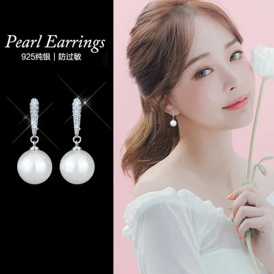 pearl cz earrings 925 silver post Hypoallergenic fadeless alloy fashion jewelry stud earrings for women girl gift