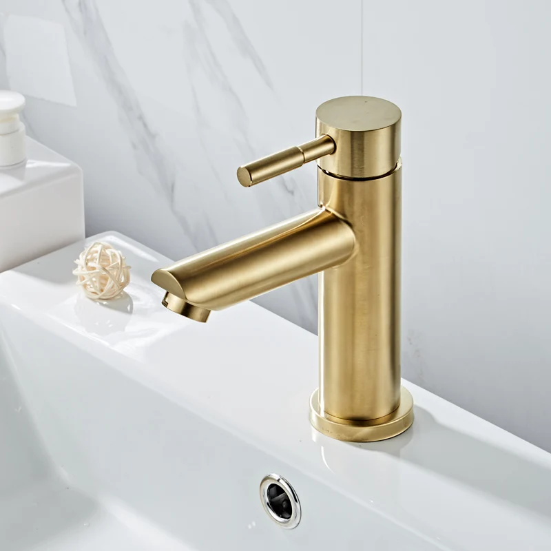 Billige Bad Wasserhahn Messing Badezimmer Basin Wasserhahn Kalt Und Warmwasser Mischer Waschbecken Wasserhahn Einzigen Griff Deck Montiert Gebürstet Gold tippen