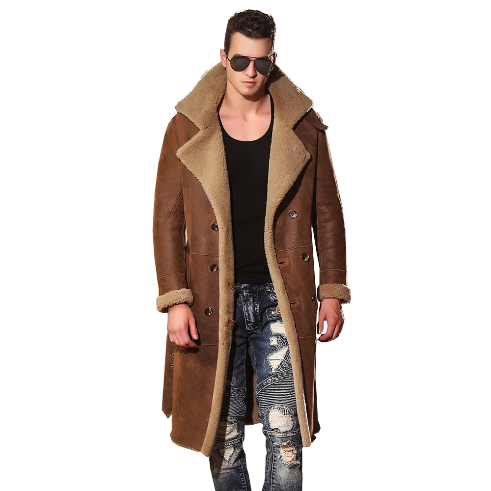 lower price  2019 Men's Sheepskin Coat Genuine Leather Male Formal Casual Winter Long Thick Jacket Sheepskin She