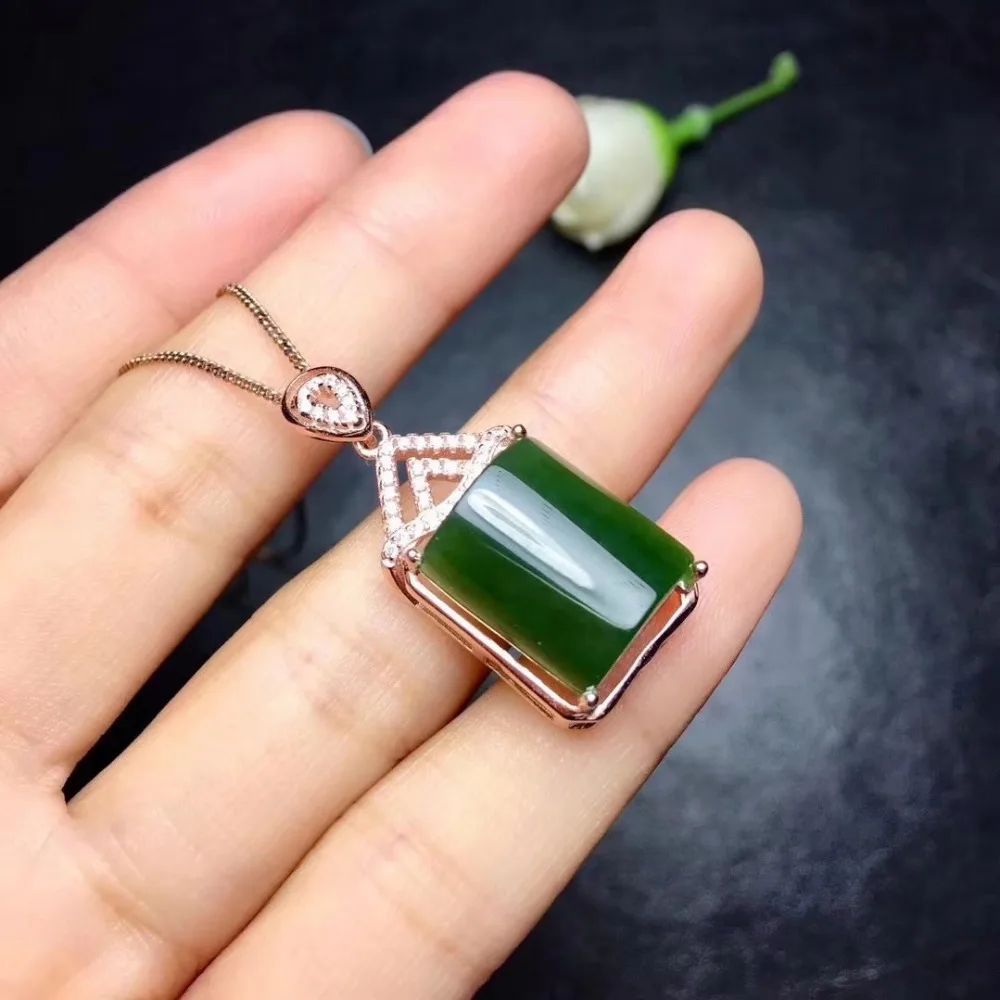  Naturel 12*14mm vert jasper pendentif naturel pierre gemme pendentif 925 en argent sterling mode él