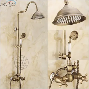 

Bathroom Retro antique copper Brass Bathtub Shower Set Wall Mounted 8" Rainfall Shower Mixer Tap Faucet 3-functions Mixer Valve