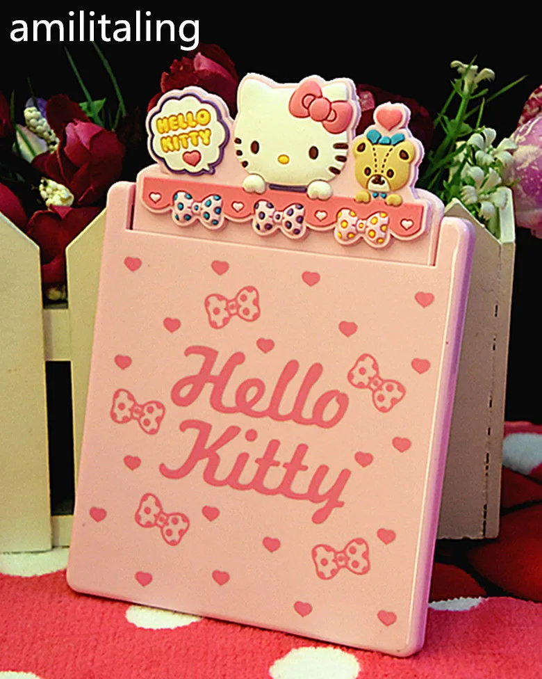 Новинка милое компактное зеркало Hello Kitty для макияжа настольное мини с рисунком