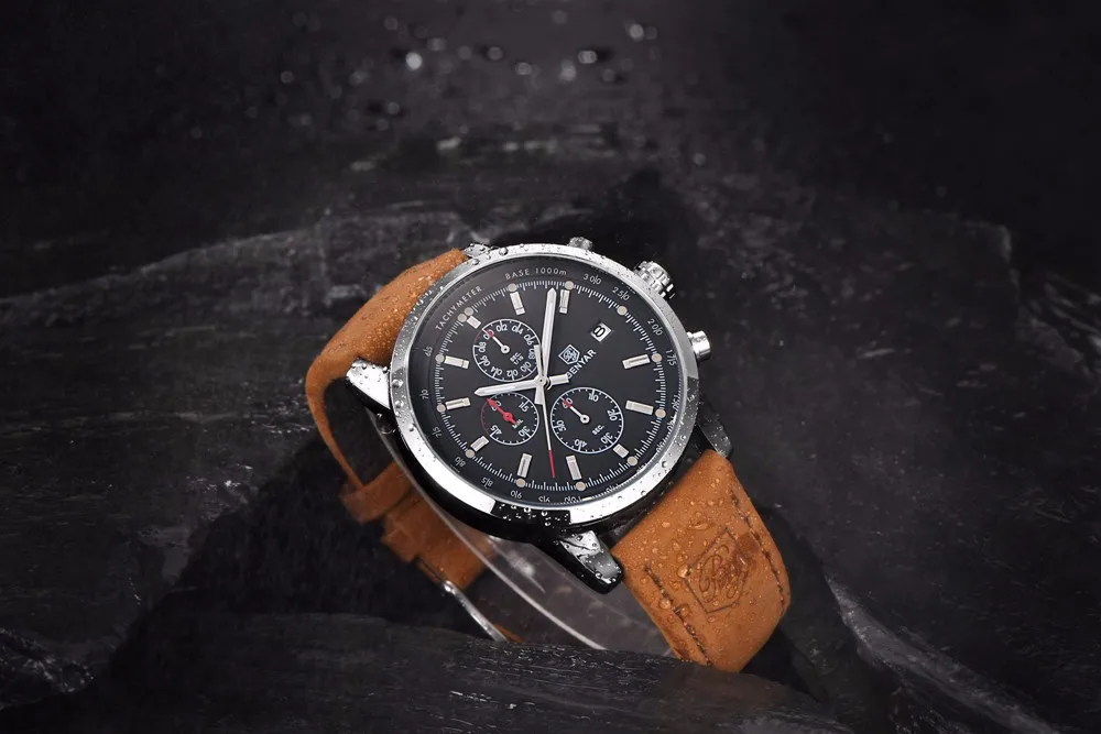 Мужские часы Benyar люксовый бренд кварцевые часы спортивные кожаные водонепроницаемые часы Хронограф военные мужские часы Relogio Masculino