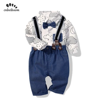 

Autumn baby boys clothing sets little gentleman style infant boy short bow tie romper pant toddler outfit kids newborn clothes